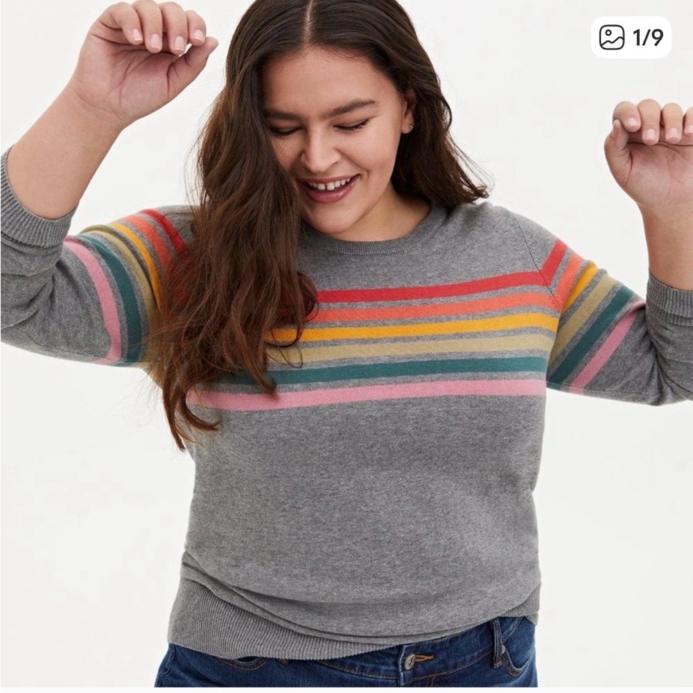 Torrid Gray Rainbow Stripe Cotton Sweater 3 3X 22/24